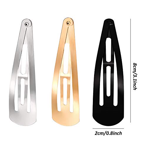 WILLBOND 30 Pieces 3.1 Inch Large Metal Snap Hair Clips Nonslip Barrettes Women Hair Accessories(Gold, Silver, Black) - color: Gold, Silver, Black, style: Minimalist