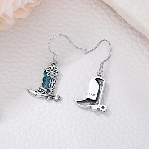 Western Earrings for Women 925 Sterling Silver Turquoise Western Country Dangle Drop Earrings Country Jewelry Gifts for Cowgirl Cowboy - style: Cowboy Boot-A