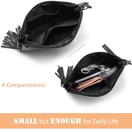 Studded Small Crossbody Bag for Women Fringe Gothic Purse Black Wristlet Clutch