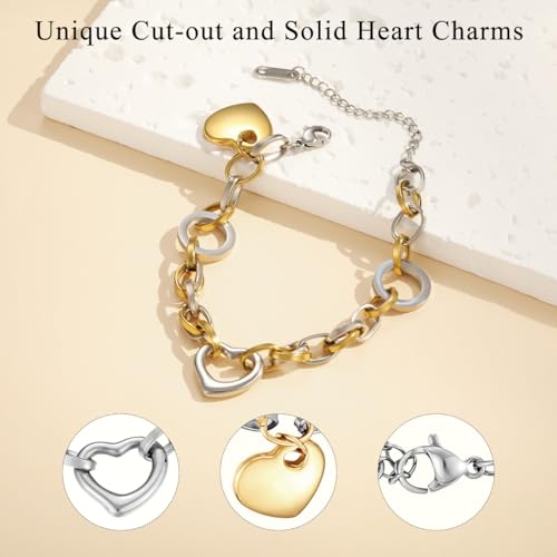 Emibele Heart Charm Bracelet for Women, Bible Verse Bracelet Stainless Steel 18K Gold Plated Bracelet Love Pendant Link Chain OT Clasp, Birthday Christmas Jewelry Gift for Mother Her - color: Silver Pendant