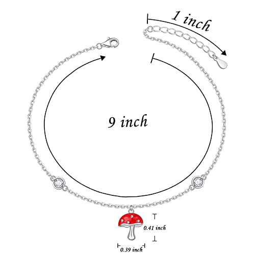Anklets for Women S925 Sterling Silver Adjustable Beach Foot Ankle Bracelet Jewelry Gifts - style: Red Mushroom