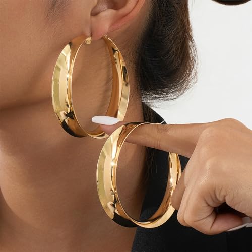 Large Hoop Earrings Lightweight Chunky Earrings for Women Chunky Earrings Big Hoop Earrings for Wedding - style: Hoop-Gold-03