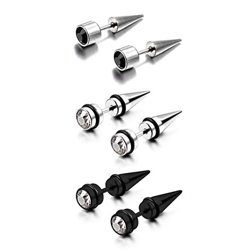 Aroncent 12PCS Stainless Steel Fake Tapers Mens Earrings Illusion Tunnel Cheater Piercing Jewelry Set for Men Women - color: A3