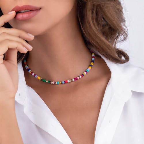 Boho Beaded Choker Necklace Colorful Short Necklaces Summer Beach Necklaces Jewelry for Women - color: Colorful bead-1
