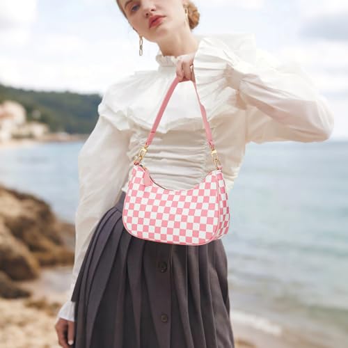 KKXIU Shoulder Bag for Women Cute Hobo Purses and Handbags Retro Clutch Underarm Purse | Cute - color: Pink&white