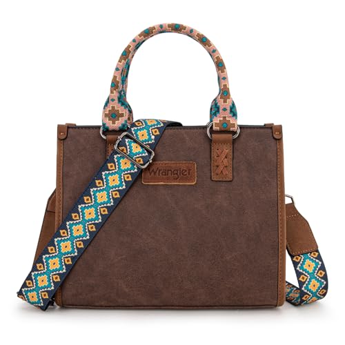 Montana West Wrangler Tote Bag for Women Aztec Western Retro Purse Top Handle Handbags - color: A-aztec-coffee and Turquoise