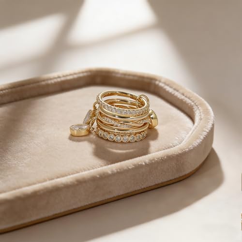 COLOYAN 14k Gold Plated Stackable Interlocking Rings for Women Non Tarnish | Durable Beautiful Cubic Zirconia Ring, Oval Rhinestone Drop Ring, Multi Stacking Ring Jewelry Gift Vacation, Party, Date - color: White, size: 9