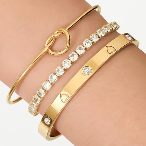 18 K Gold Plated Love Bangle Bracelet Stack Cuff Jewelry for Women Jewelry Set for Women Gift with Box - style: style9