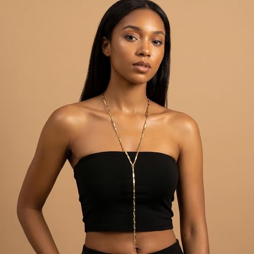 Gold Silver Necklace for Women Y Chain Adjustable Gold Long Necklaces Fashion Dainty Jewelry - color: gold I