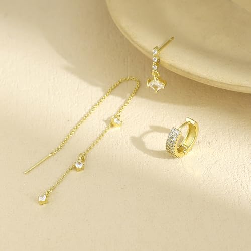 Trendy Zircon Tassel Chain Threader Earrings Set for Women Chain Dangle Earrings Dainty Rhinestone Hoop Earrings Set for Women Stack Jewelry Long Drop Ear Line - color: Gold-one ear-B