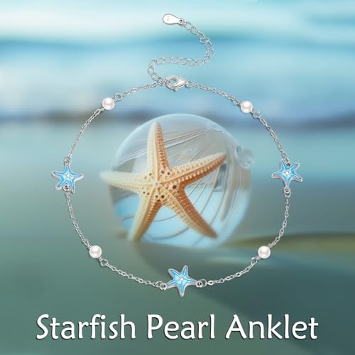 CRMAD Beach Starfish Anklet for Women Sterling Silver Moonstone Beach Anklet Irish Jewelry (starfish) - style: starfish-P