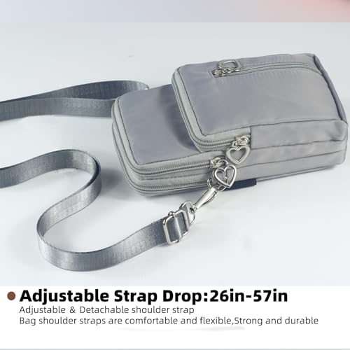 JANKS Small Crossbody Bag for Women - Mini Phone Purses with Crossbody Strap and Wallet - Nylon Arm Bag - color: A-grey
