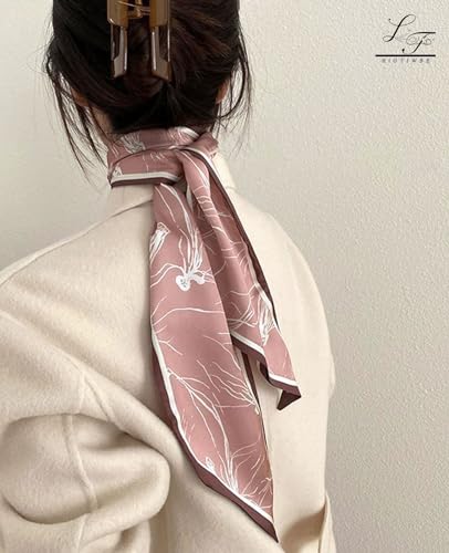 Hioyiwse Head Scarf Hair Neck Scarves For Women Purse Bag Scarfs For Handbags Silky Long Thin Satin Headscarf Fashion - color: B13-pink Jellyfish