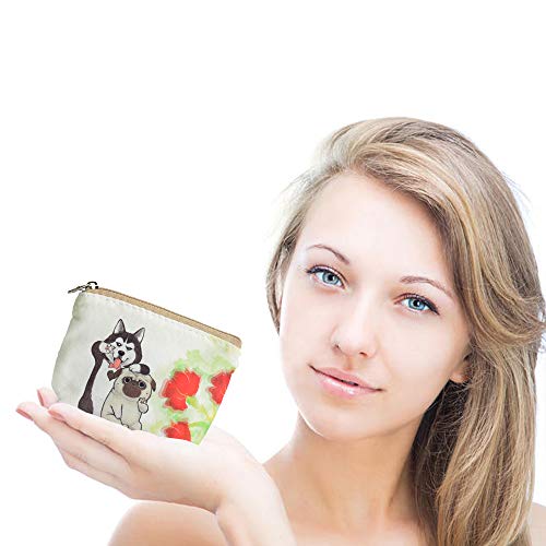 Women and Girls Cute Fashion Coin Purse Wallet Bag Change Pouch Key Holder - color: Flower and Dog