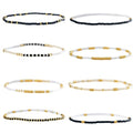 Colorful Stackable Rice Small Mini Seed Beaded Bracelets Set For Women, Handmade Dainty Boho Gold Glass Stretch Accessories Jewelry,Summer Beach Party Daily Friendship Gift - color: Black White