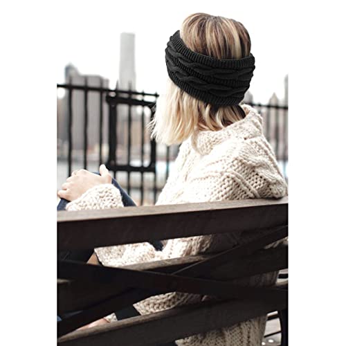DRESHOW Crochet Ear Warmer Headband Soft Knit Chunky Turban Stretch Thick Headbands Warmer Fuzzy Head Wrap for Women - color: 1 Pc Double Twist: Black
