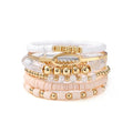 GOOJIDS Simple Beaded Gold Plated Bangles Bracelet Chunky Bamboo Tube Curved Stacking Clear Acrylic Colorful Beads Stretchable Gold Plated Bracelets Set For Women - color: A-A1 Clear Beads Bracelet
