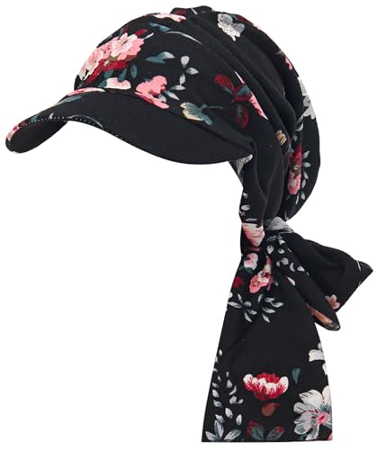 XYIYI Chemo Headwear for Womens Cancer Patients, Head Scarf Chemotherapy Headwraps Hat - color: Black Flower
