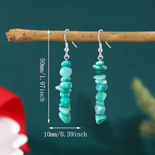 Handmade Bohemian Vintage Silver Nature Stone Beads Long Dangle Drop Earrings for Women - color: Blue Green
