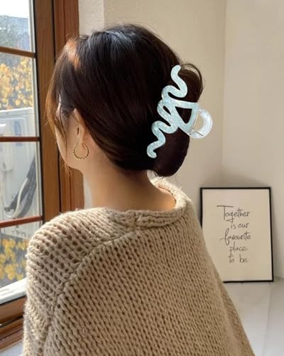 4Pcs Large Hair Claw Clips, Nonslip Cute Jelly Hair Clips for Thick Hair and Long Hair - color: Wave-White + Pink + Blue + Cyan