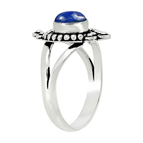 Round Shape Natural Gemstone Vintage Style Handmade Rings for Women - 925 Silver Overlay Handmade Birthstone Ring Jewelry Gift for Her Mom Wife Sister - color: Lapis Lazuli