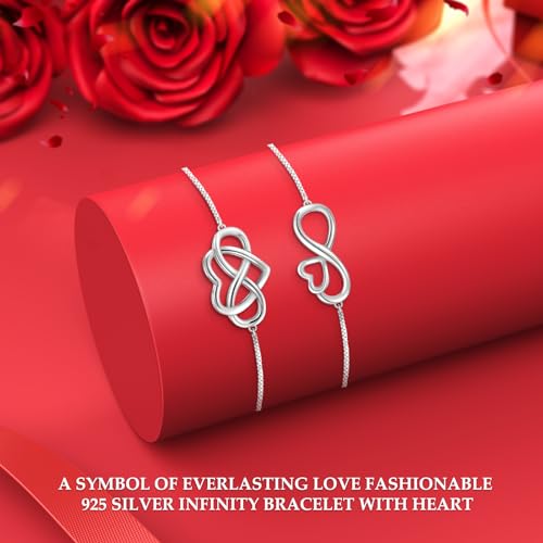 J.Fée Infinity Heart Bracelets for Women with 5A Cubic Zirconia, 925 Silver Bracelets for Women Adjustable Womens Bracelet Jewelry for Wife Girlfriend Her - color: Infinite Love#2