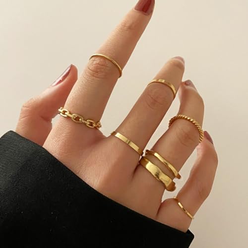 Simple Knuckle Rings Set for Women,Vintage Stackable Joint Finger Midi Rings Dainty Cute Rings Pack Festival Jewelry - color: B-Gold