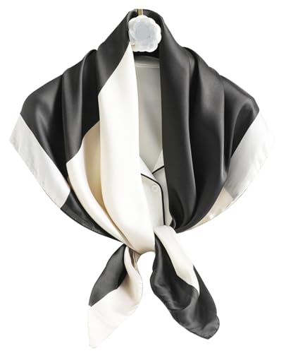 Hioyiwse Head Scarf For Women Hair Bandana 35" Large Square Satin Wrap Sleeping Neck Silk Satin Hair Scarves Lightweight - color: F29-black and White（35*35inch）