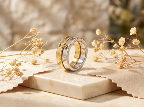 Generation Refined - Silver Gold Stackable Rings, 18K Gold Plated Stainless Steel, Silver and Gold Two Tone, Non Tarnish Multi Ring Mixed Metals Set