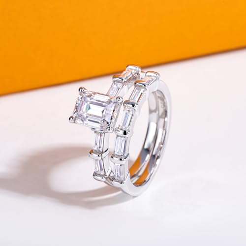 Oval/Pear/Cushion Cut Moissanite Wedding Ring Set D Color VVS1 Clarity 925 Sterling Silver Engagement Promise Anniversary Rings Bridal Sets for Women with Certificate - style: 3.8cttw Emerald Cut