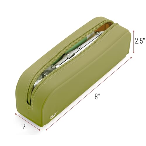 Mr. Pen- Silicone Pencil Case, Aesthetic Pencil Bag for Women, Makeup Pouch | Multifunctional Pouch for Stationery, Cosmetics and Electrical Goods Storage - color: Olive Green