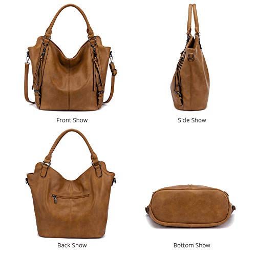 Tote Bag for Women PU Leather Shoulder Bags Fashion Hobo Bags Large Purse and Handbags with Adjustable Shoulder Strap - color: Tan