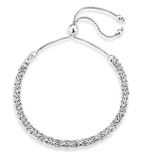 Miabella Italian 925 Sterling Silver, 18K Gold Plated 4mm Byzantine Adjustable Bolo Link Chain Bracelet for Women Handmade in Italy - style: sterling silver