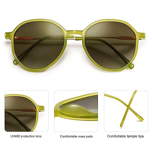 SOJOS Trendy Designer Hexagon Round Sunglasses for Women Fashion Big Shades Geometric Women Sunglasses SJ2181 - color: Green