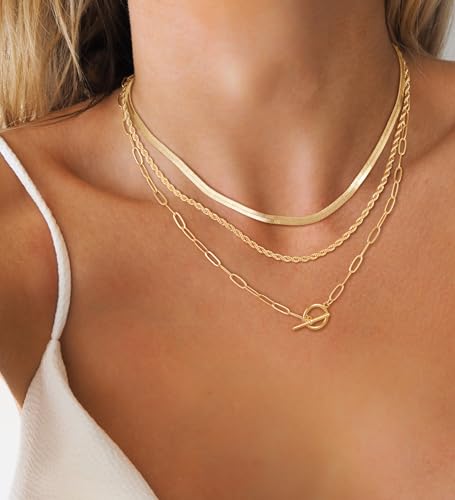 CHESKY Layered Necklaces for Women, 14K Gold Plated Chain Necklace Women Trendy Cuban Link Paperclip Chain Toggle Clasp Necklace Fashion Chunky Jewelry for Women - style: chain1-gd
