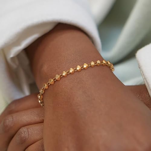 BENEIGE Women Bracelet 14K Gold Plated Paperclip Satellite Bead Ball Oval Cuba Cable Box Chain Daily Charm Layered Link Silver Bracelets Adjustable Jewelry - style: Beaded Square