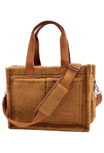 Large Canvas Tote Bag for Women Work Tote Bags with Pockets Laptop Crossbody Purses Everyday Bag Handbags for Travel - color: Plush Brown