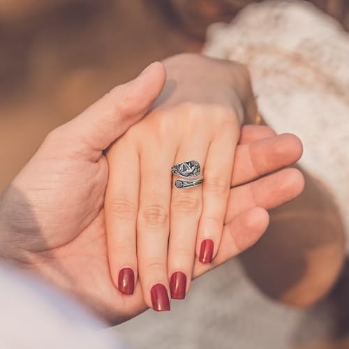Spoon Ring Sterling Silver Hummingbird Ring Vintage Antique Spoon Rings Adjustable Thumb Rings for Women - color: sunflower