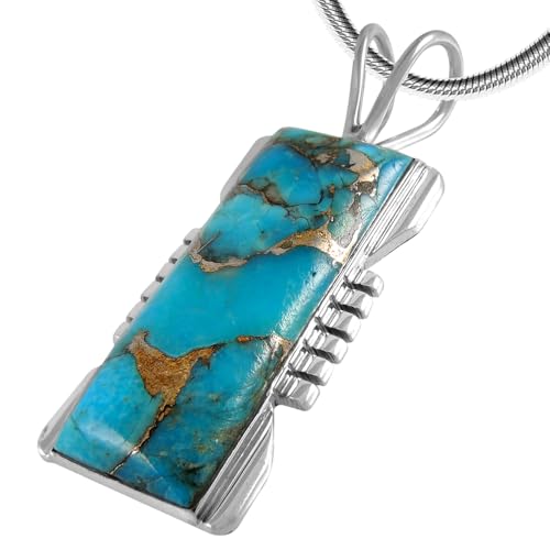 Turquoise Pendant Necklace Sterling Silver 925 (Sterling Silver Pendant with 20" Stainless Chain) - color: Matrix Turquoise