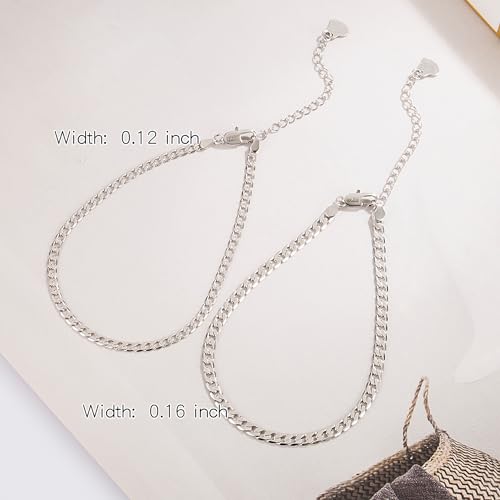 Dankadi 925 Sterling Silver Anklets Bracelet Women/Men Waterproof Simple Durable Chopin Chain/Cuban Link/Figaro/Box/Twist Rope Chain For Beach Foot Jewelry Gift - color: 3MM Blade Chain, size: 30cm