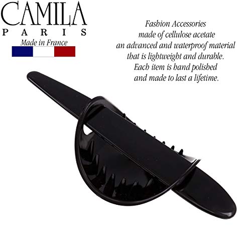 Camila Paris CP2644 French Hair Barrette with Stick, Hair Ponytail Holders, Amber, Slide Hair Pins for Buns Chignon, Strong Hold Hair Bun Clip, No Slip Hair Accessories for Women, Made in France - color: Black