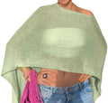 Off The Shoulder Sheer Crochet Vacation Outfits Poncho Sweater Top Summer Beach Cover Up - color: Light Green, size: 4X-Large