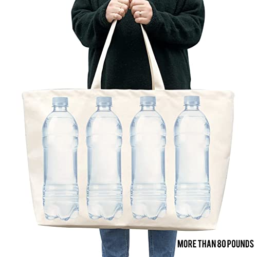 Large Canvas Tote Bag-Extra Big Shopping Beach Totes Bags Reusable Largest Grocery Plain Solid Bag 28"x8"x16" - color: Natural