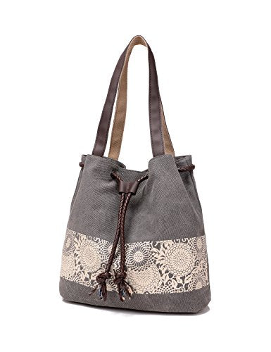 Women Printing Canvas Shoulder Bag Casual Handbags Purse Retro Tote - color: Gray