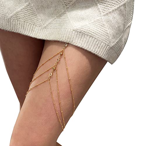 Sexy Beach Multi-layer Leg Chain Jewelry - Elasticity Thigh Leg Chain for Women - color: Gold