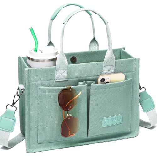 ZHMO Canvas Tote Bag for Women,Women's Bags Crossbody Bags Work Laptop Tote Bag Large Handbags Purse for Travel Nurse Teacher - color: Green With Compartments