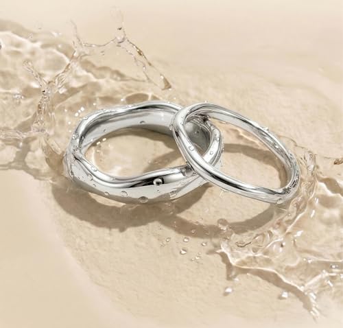 Gold Rings for Women Men Non Tarnish, Waterproof Chunky 14K Gold Plated Dainty Stackable Rings Trendy Statement Pinky Thumb Rings Engagement Eternity Wedding Band Ring Stacking Gold Jewelry Size 3 4 5 6 7 8 9 10 11 - color: Silver, size: 5.5