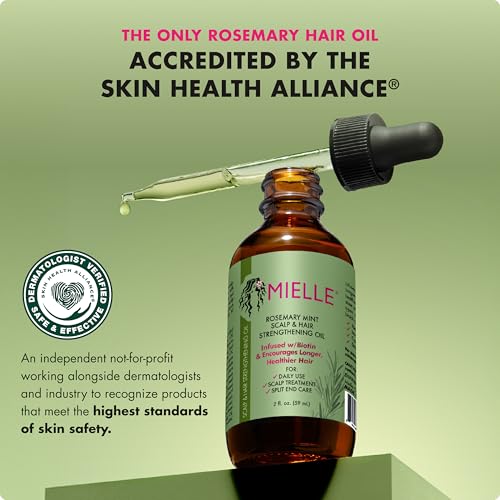 Mielle Organics Rosemary & Mint Hair Oil - Strengthening Biotin Oil Infused Frizzy & Damaged Hair Care - Split Ends & Dry Scalp Treatment to Support Longer, Healthier Strands, 2 Ounce