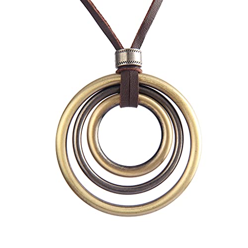 GelConnie Leather Cord Necklace Chain Multilayer Wooden Pendant Necklaces Vintage Jewelry Boho Long Sweater Necklace for Women Men - color: Leather Cord Necklace