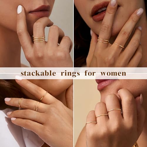 Gold Band Rings for Women Men Non Tarnish, Wedding 14K Gold Plated Stackable Ring Set for Couples, Dainty Thin Plain Simple Promise Dome Band Thumb Pinky 1mm 3mm 5mm Jewelry Gift Comfort Fit Size 3-13 - color: Gold-1mm 3PCS, size: 6